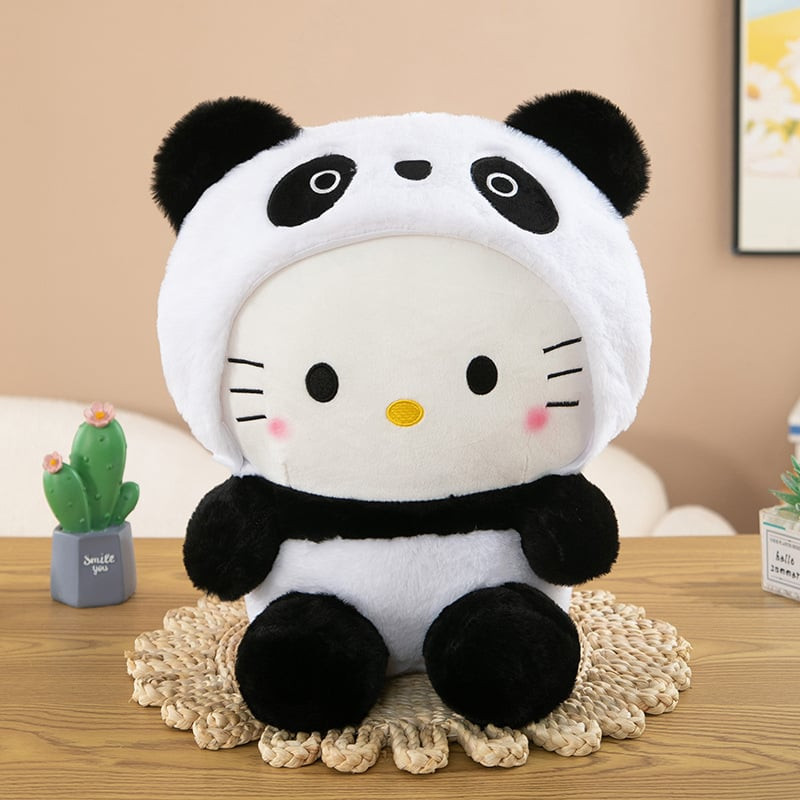 Hello Kitty Wearing Panda Costume Soft Stuffed Plush Multiple Sizes