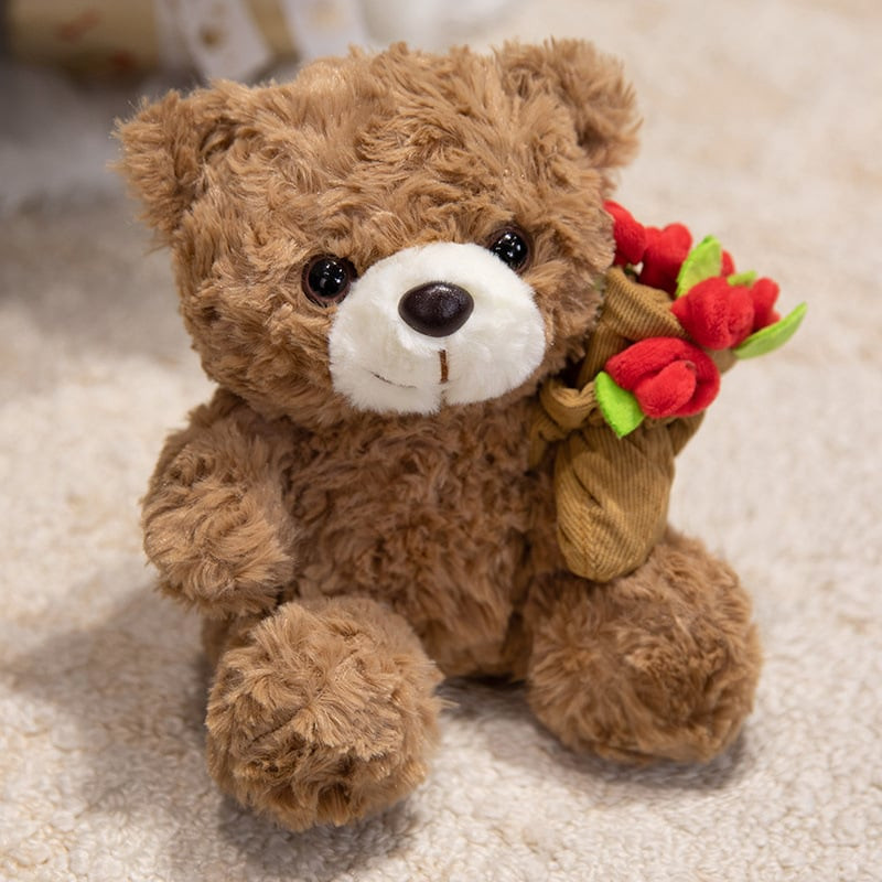 Little Valentines Bear with Rose Bouquet Plush 17cm 6.7inches