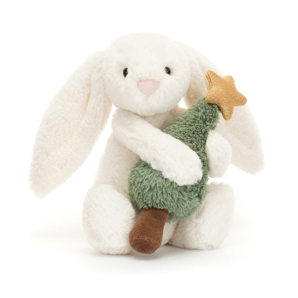 Jellycat Bashful Bunny with Christmas Tree Soft Stuffed Plush 18cm 7.08inches