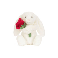 Jellycat Bashful Cream Bunny With Rose Soft Stuffed Plush 31cm 12.2inches