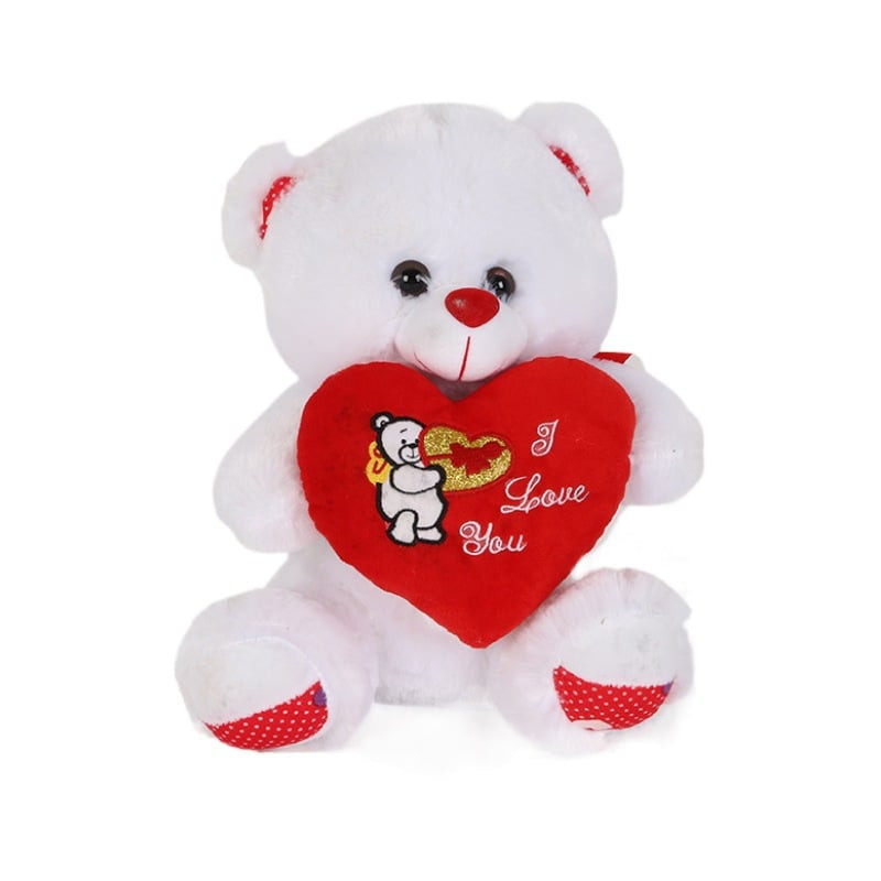 Valentines White Love Heart Bear Plush Multiple Sizes