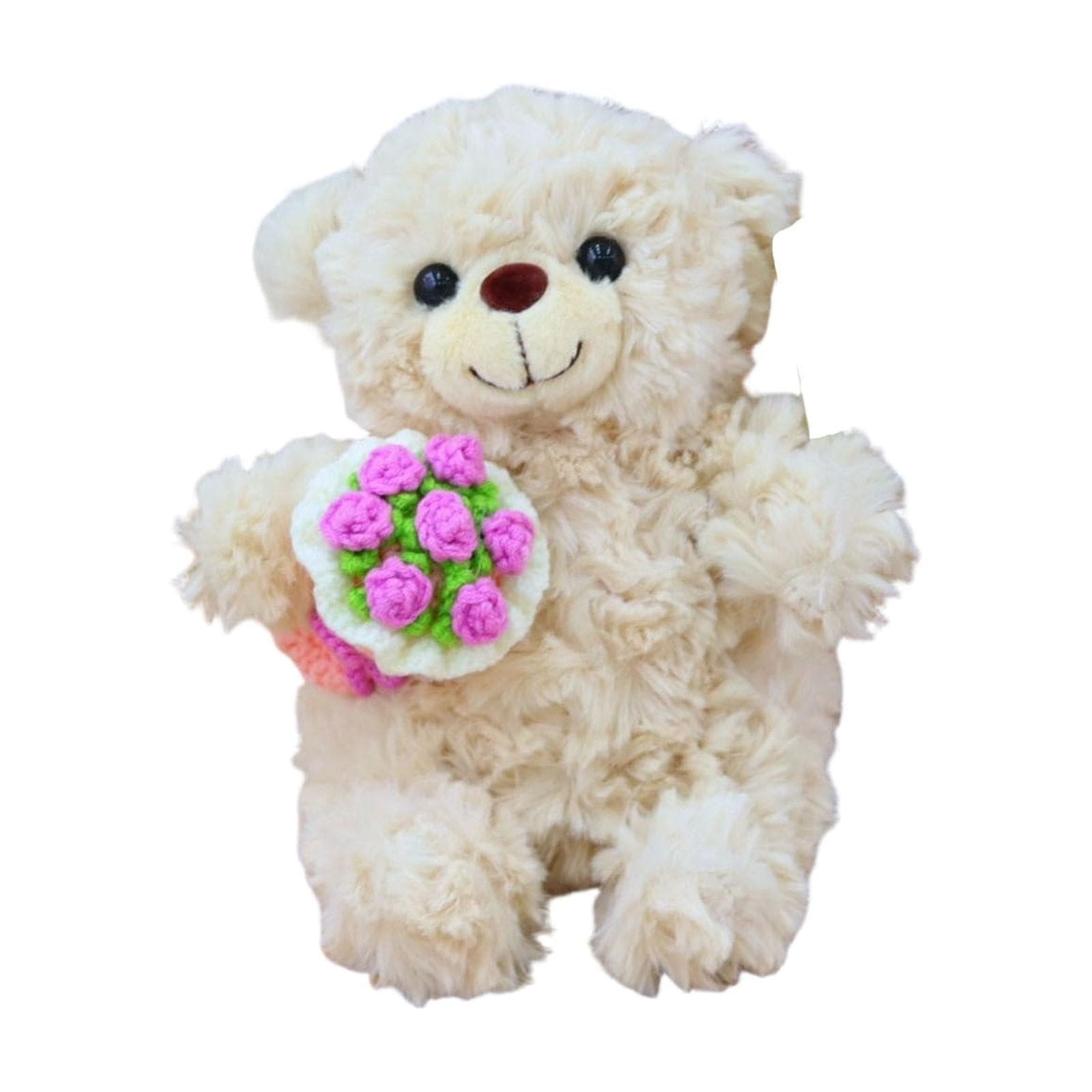 Valentines Bear Plush With Pink Bouquet 20cm 7.8inches