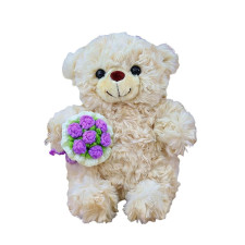 Valentines Bear Plush With Purple Bouquet 20cm 7.8inches