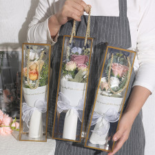 Rose Flower Bouquet Multi Color Mother's Day Graduation Gift In Clear Box 32cm 12.6inches Pink Capuccino Cream Purple