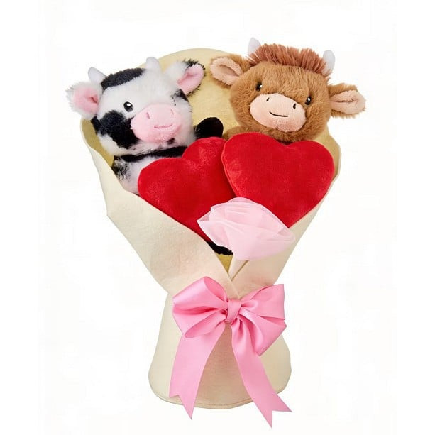 Valentine's Day Highland Cow Heart Plush Bouquet 33cm 13inches