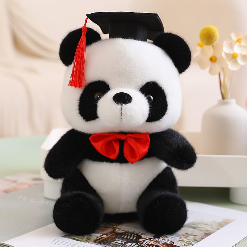 Graduation Panda Bear With Bow Tie Soft Stuffed Plush Red 26cm 10.24inches