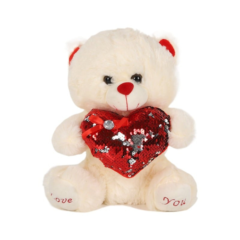 Valentines Love Bear with Shiny Heart Plush Multiple Sizes