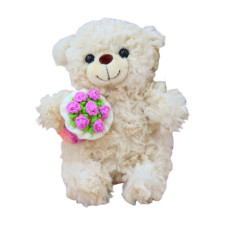 Valentines Bear Plush With Pink Bouquet 20cm 7.8inches